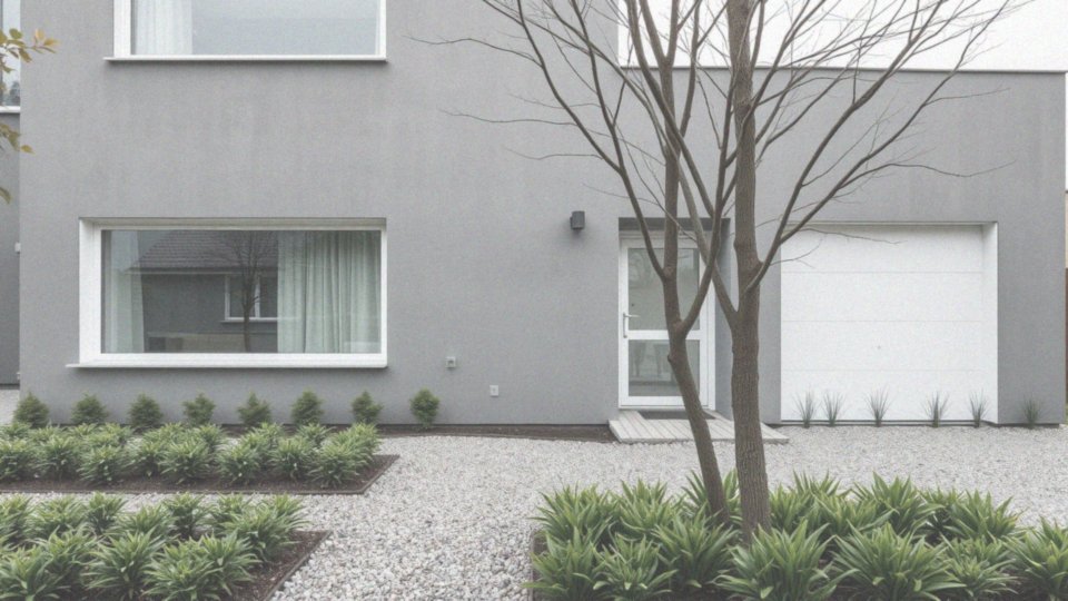 Jakie są różne style architektoniczne z szarą elewacją i białymi oknami?
